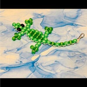 Handmade Green and Black Beaded Lizard Keychain